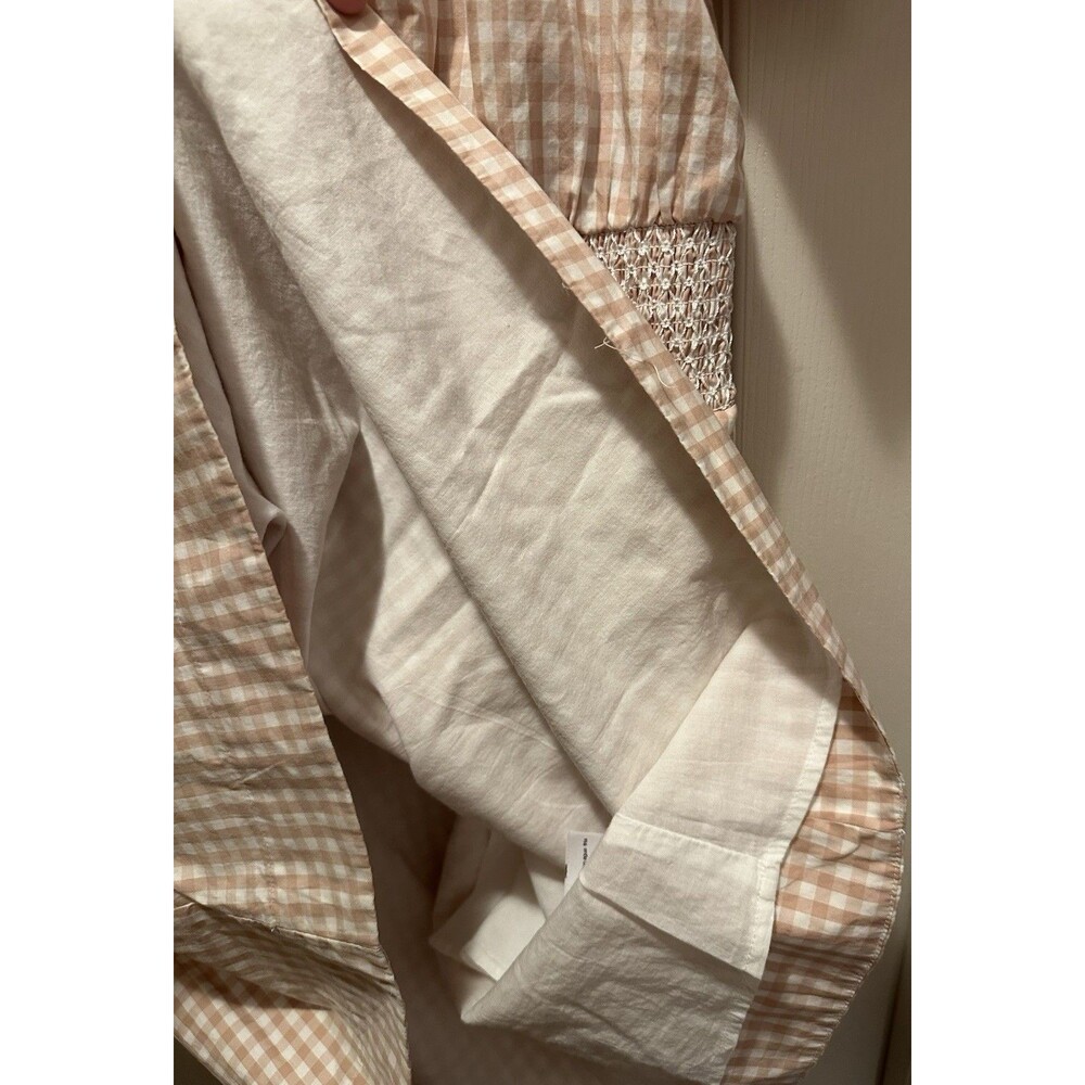 J.Crew Smocked 100% Cotton Puff-Sleeve Lined Poplin Dress Tan White Gingham Sz M - Picture 9 of 16